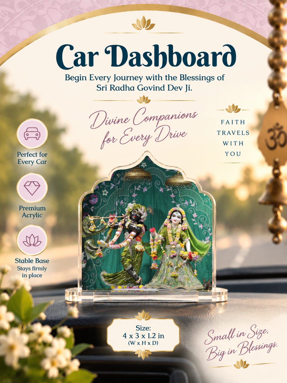 Radha Govind Dev Car Dashboard - Green